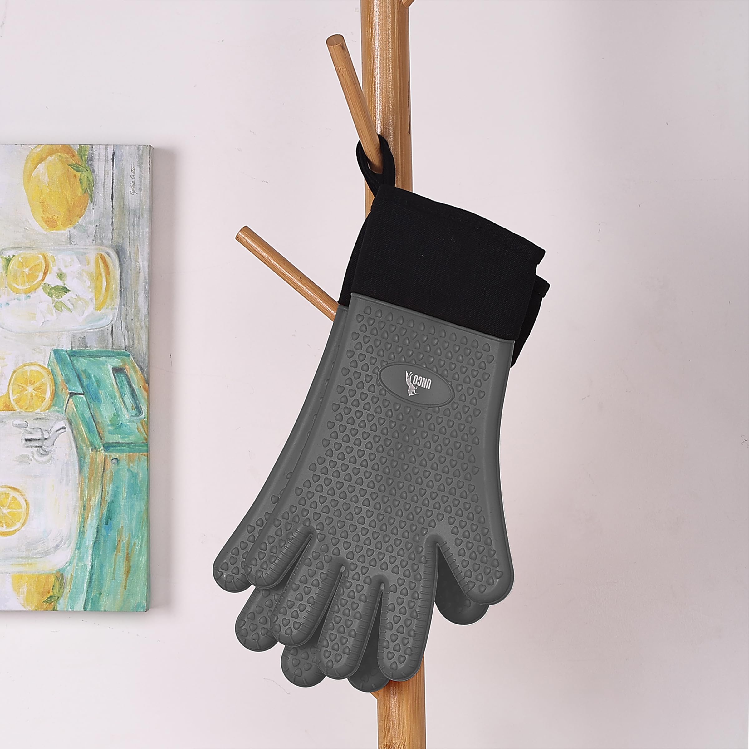 Heat Resistant BBQ Grill Gloves - Grey Silicone Oven Mitts for Grilling, Cooking & Baking - Perfect for Outdoor BBQ, Camping & Kitchen Use