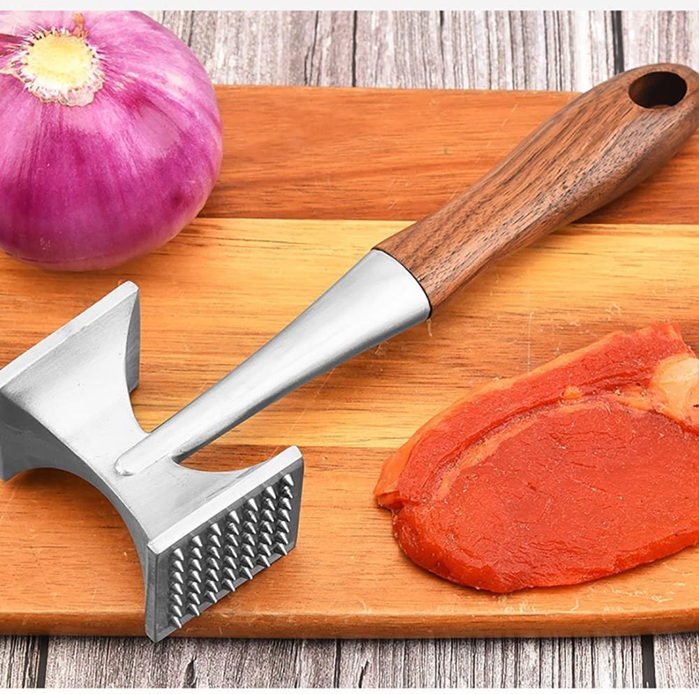 Premium Meat Tenderizer & Steak Hammer - Heavy Duty 2-in-1 Meat Mallet with Ergonomic Wooden Handle & Food-Grade Zinc Alloy Head - Perfect for Tenderizing Beef, Chicken, Pork for Grilling, BBQ & Home Cooking