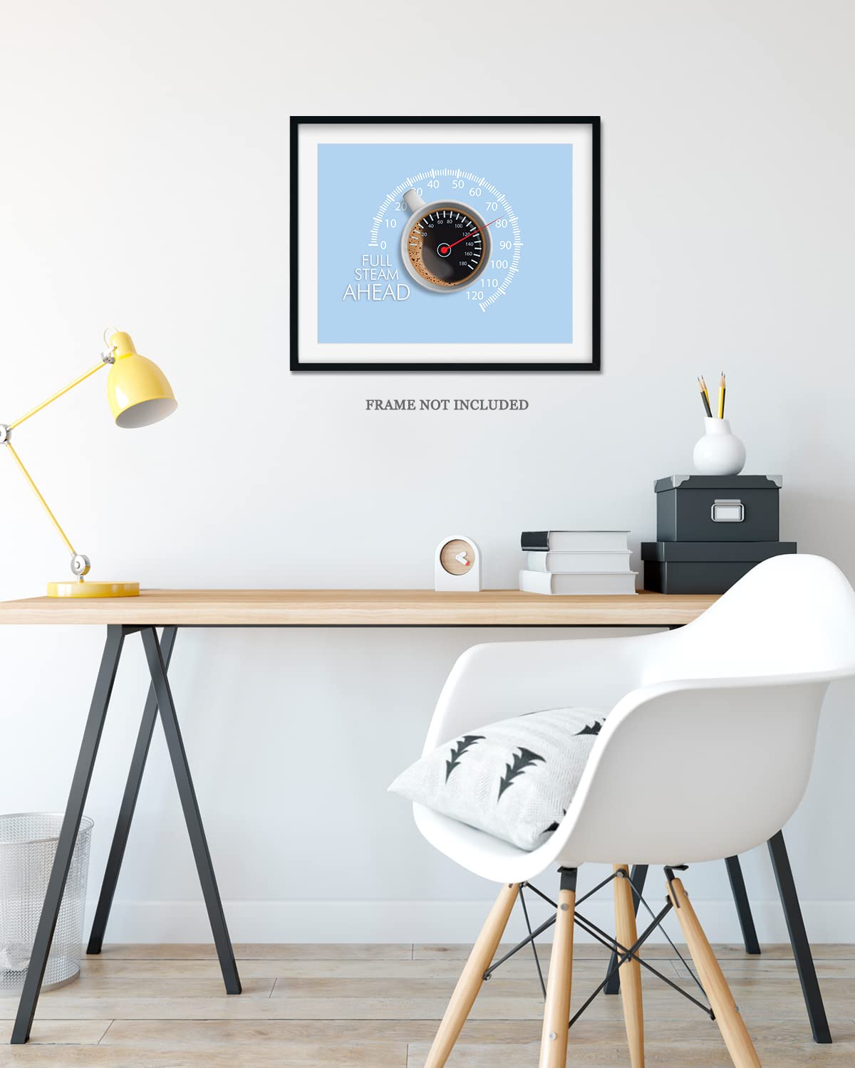 Govivo Full Steam Ahead Coffee Station Print - Modern Kitchen & Coffee Bar Decor - Minimalist Office Wall Art - 14x11 Unframed Poster - Perfect for Coffee Lovers & Home Baristas