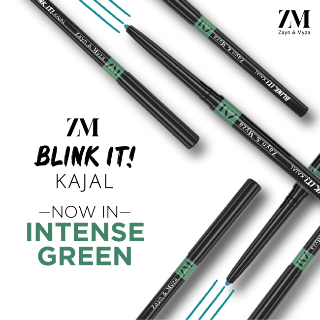 ZM Zayn & Myza Kajal Blink IT Green Eyeliner - 0.35gm Waterproof & Smudge-Proof Kohl Pencil for Dramatic Eye Makeup - Perfect for Parties, Weddings & Night Out Looks