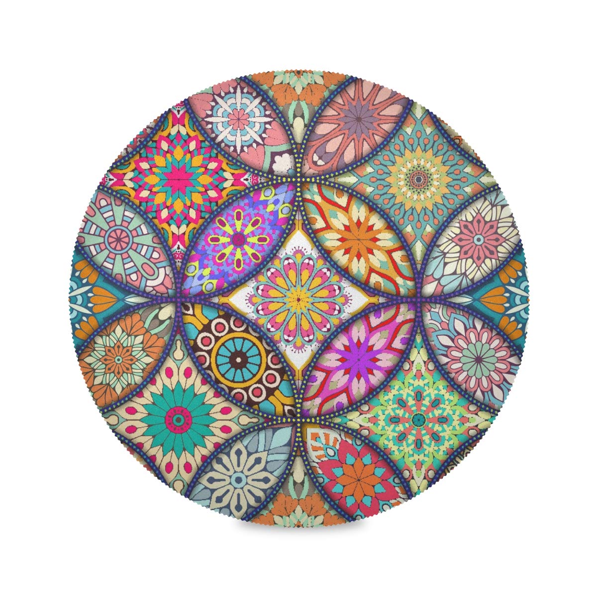 Boho Round Placemats Set of 1 - Washable Polyester Table Mats with Mandala Design for Dining & Kitchen Decor | Perfect for Home, Restaurant, and Party Use