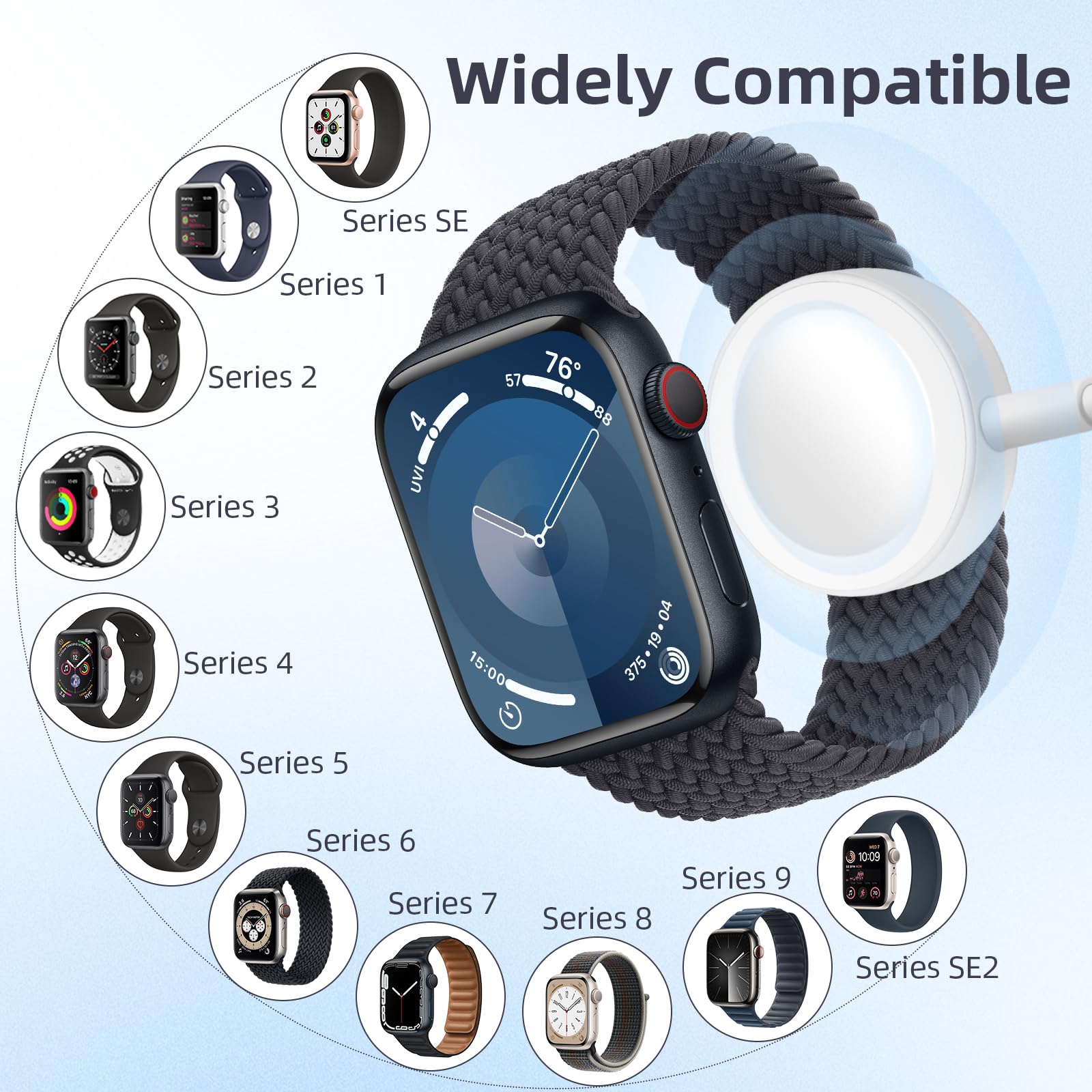 3-in-1 USB C Charging Cable for Apple Watch & iPhone - Fast Charger Cord Compatible with iWatch Series 10/9/SE2/8/7/6/5/4/3/2/1/SE & iPhone 16/15/14/13/12 (4.9FT) - Perfect for Travel, Office and Home Charging