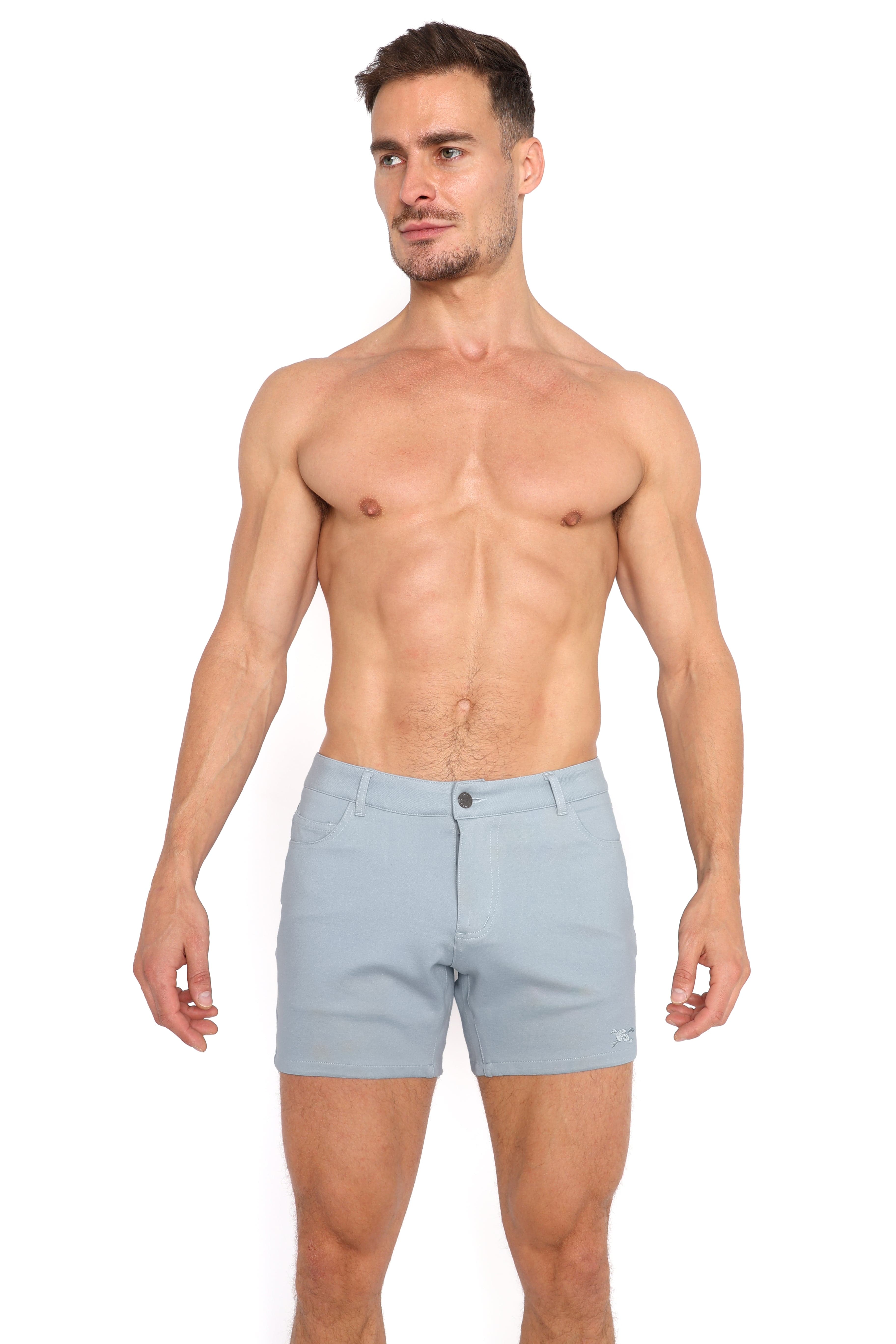 Blue Slate Logo Knit Stretch Shorts for Men - Comfortable Casual Wear for Gym, Running & Everyday Outfits