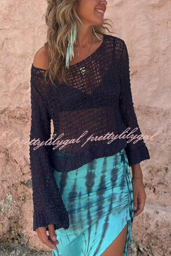 Visalia Knit Hollow Out Long Sleeve Loose Cover Up Sweater - Women's Lightweight Cardigan for Spring & Fall Layering | Perfect for Casual Outfits, Beach Cover-Ups, and Office Wear