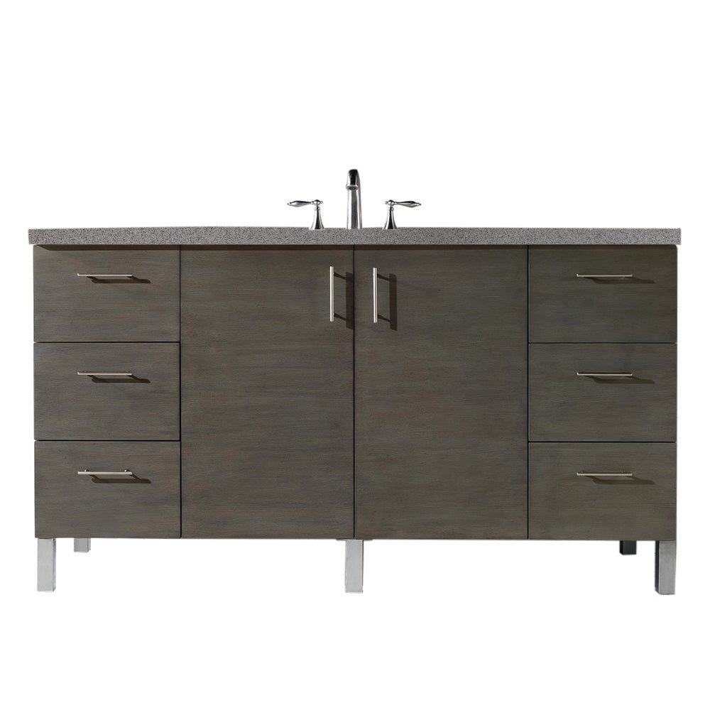 Metropolitan 60 Inch Single Bathroom Vanity Set in Silver Oak with 3CM Grey Expo Quartz Countertop - Perfect for Modern Master Bathrooms and Powder Rooms