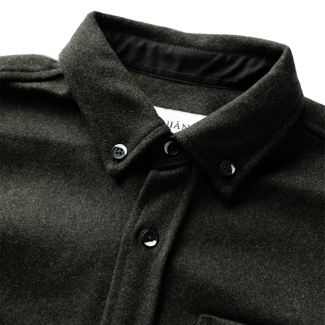 ANIÁN Modern Melton Wool Jacket in Olive Green - Stylish & Warm Outerwear for Fall & Winter Outdoor Activities