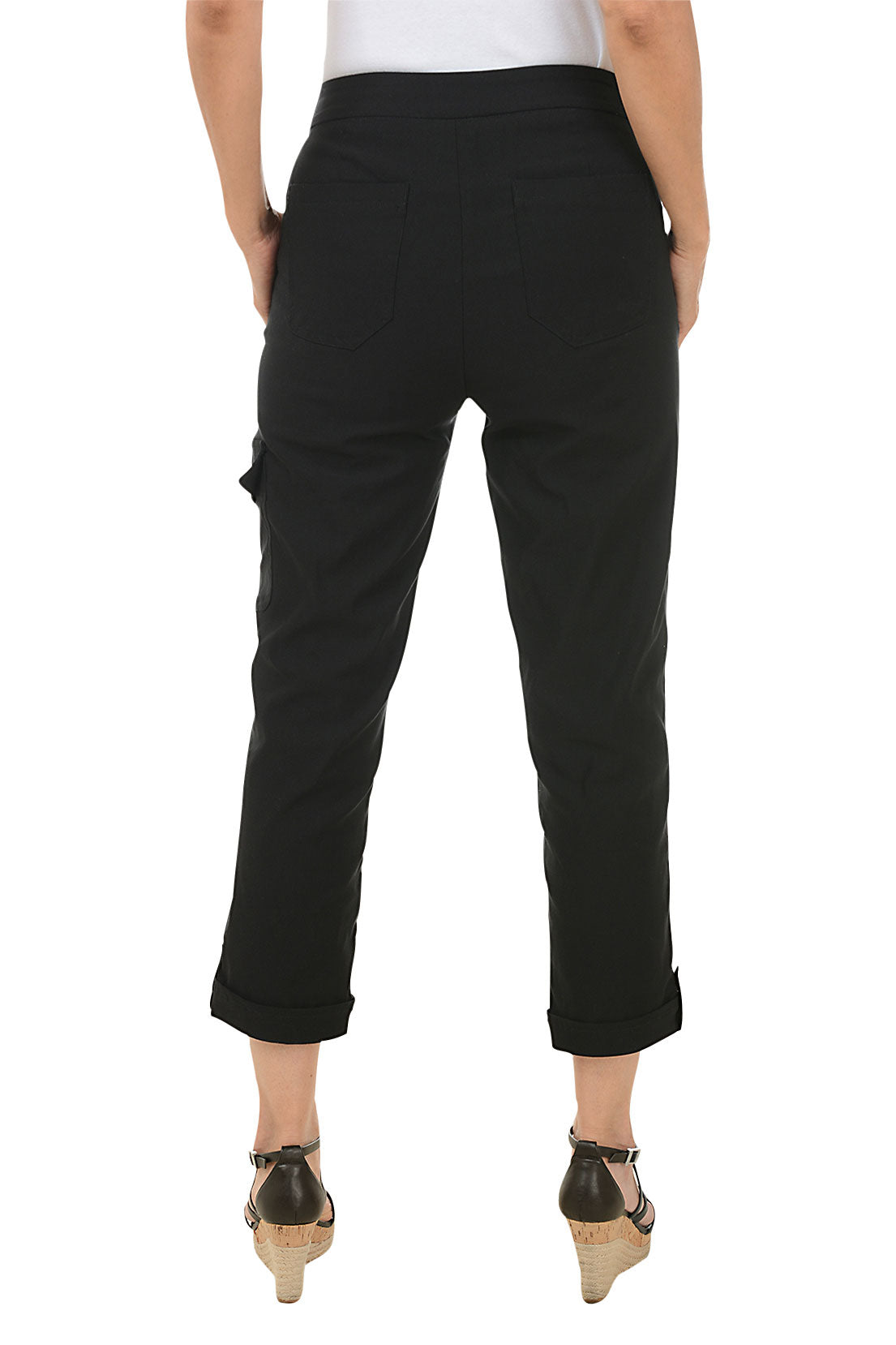 Women's Pull-On Cargo Pocket Crop Pants - Stretch Comfort Fit Casual Joggers for Outdoor, Travel & Everyday Wear