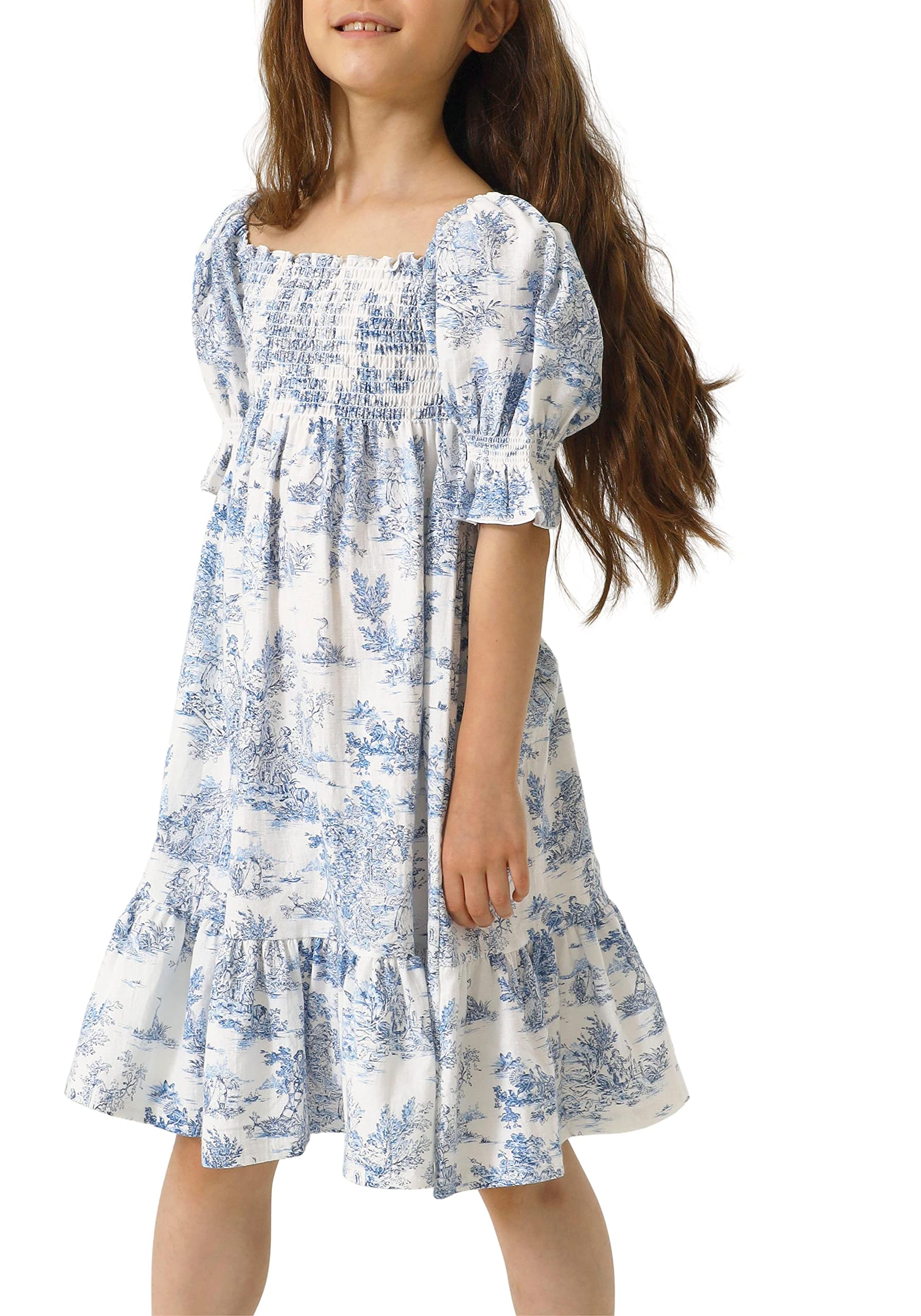 Girl's Classic Cotton Linen Dress with Puffed Sleeves - Hana Gown for Kids | Comfortable Casual Summer Dress | Perfect for Playdates, Birthday Parties & Family Outings