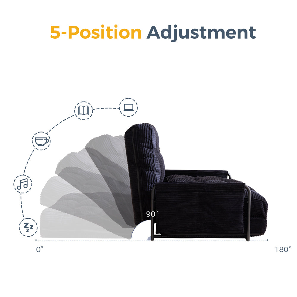 MAXYOYO Adjustable Floor Sofa Couch - 5 Position Foldable Lazy Sofa Sleeper Bed with Pillow & Armrest - Single Size Black for Living Room, Bedroom & Small Spaces