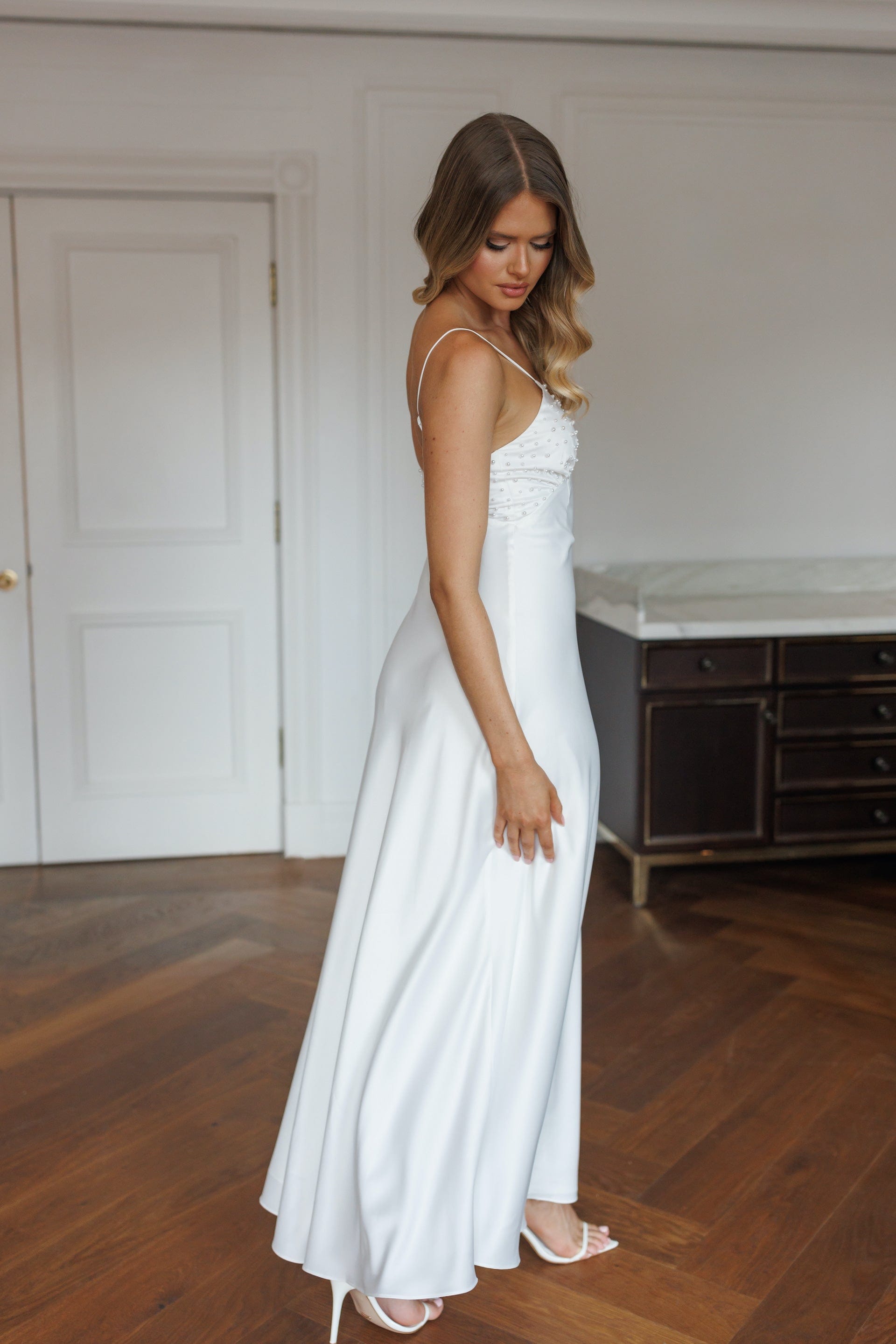 Paris Pearl Beaded Bridal Maxi Slip Dress - Elegant Wedding Gown for Brides, Bridesmaids & Formal Events | Perfect for Beach Weddings, Vow Renewals & Evening Galas