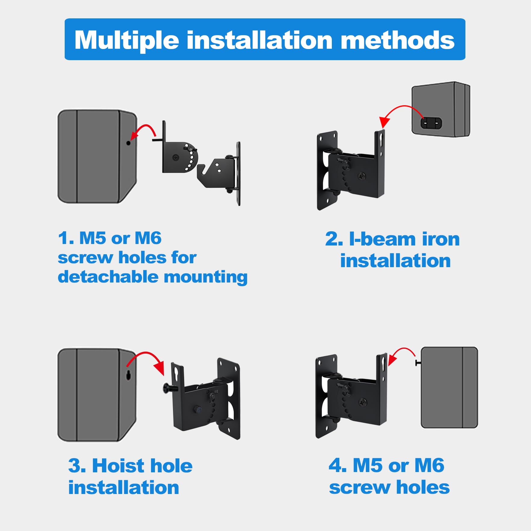 Heavy Duty All Metal Speaker Wall Mount Brackets - Swivel & Tilt for Small Speakers up to 30lbs (2 Pack, Black) - Perfect for Home Theater, Studio & Office Audio Setup