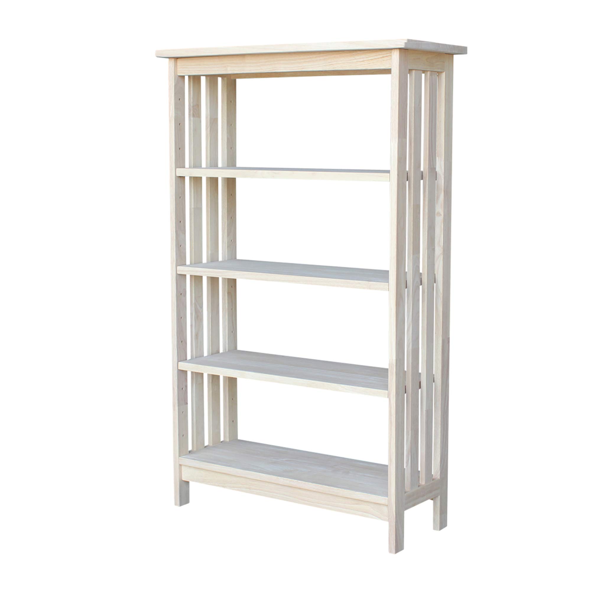 International Concepts 4-Tier Mission Style Shelf Unit - Unfinished Wooden Bookcase for Home Office, Living Room & Bedroom Storage