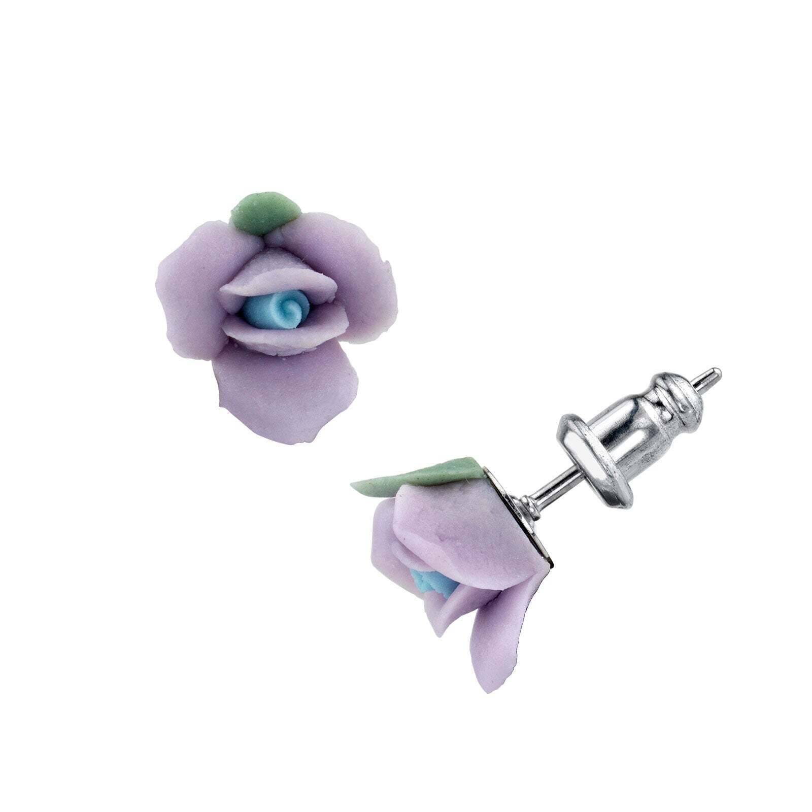 1928 Bridal Petite Porcelain Rose Stud Earrings - Vintage Floral Jewelry for Women - Perfect for Weddings, Anniversaries & Special Occasions