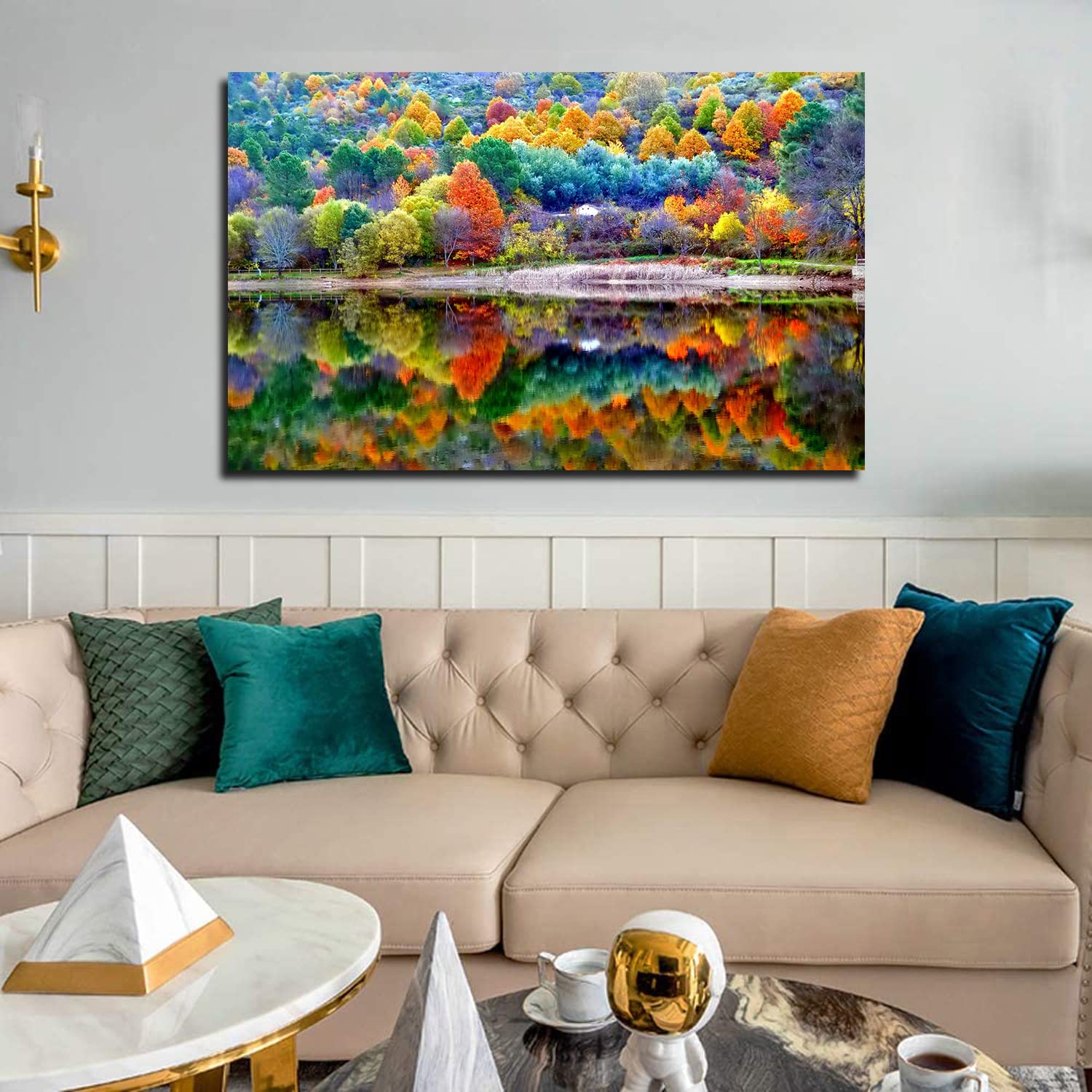 Vibrant Autumn Scenery Canvas Wall Art - Framed Fall Landscape Painting for Living Room, Office & Bedroom Decor - Ready to Hang - Perfect for Seasonal Home Styling and Cozy Interior Design