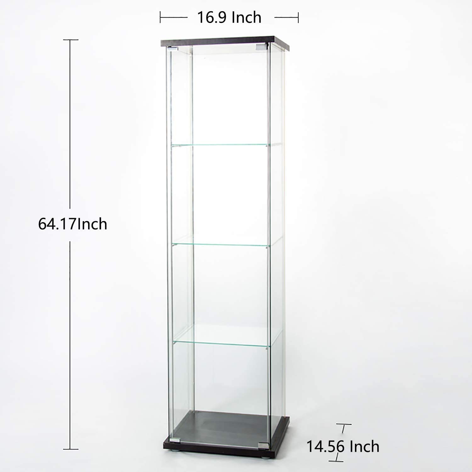 HomVent 4-Shelf Glass Door Display Cabinet - Black Glass Curio Cabinet with Square Tower Design for Home Decor, Living Room, Bedroom & Office Display