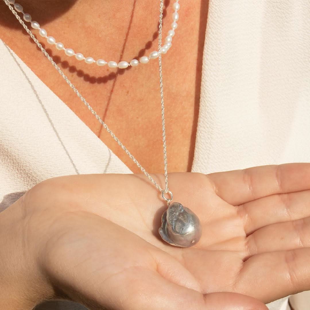 Elegant Baroque Grey Pearl Necklace in Sterling Silver - Perfect for Weddings, Parties & Special Occasions
