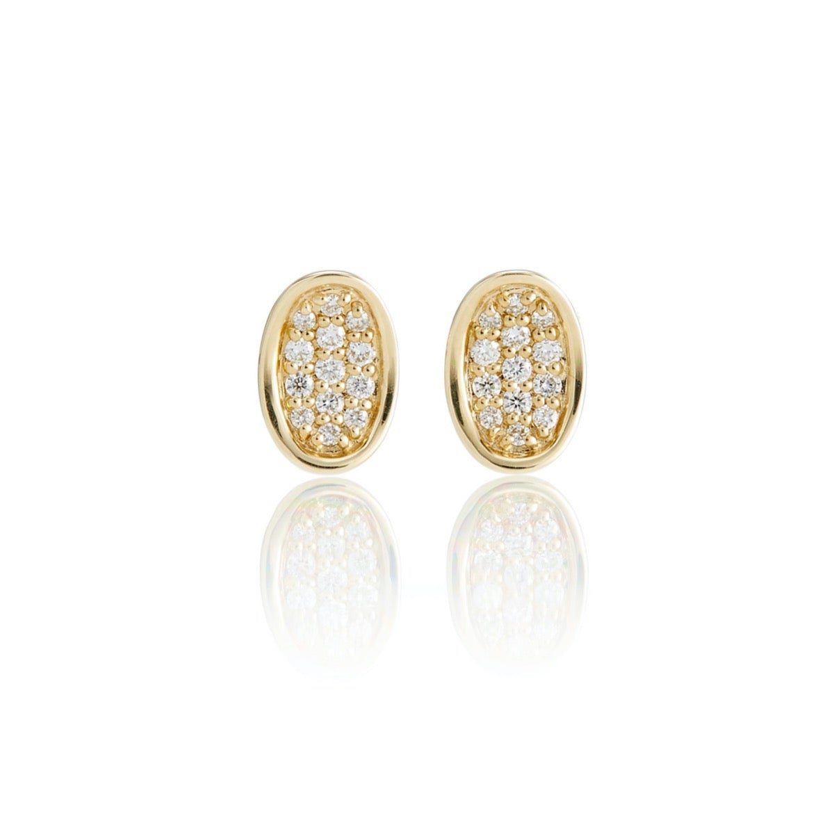 Pavé Diamond Concave Oval Earrings - 14K Gold Dangle Earrings for Women | Perfect for Weddings, Parties & Special Occasions