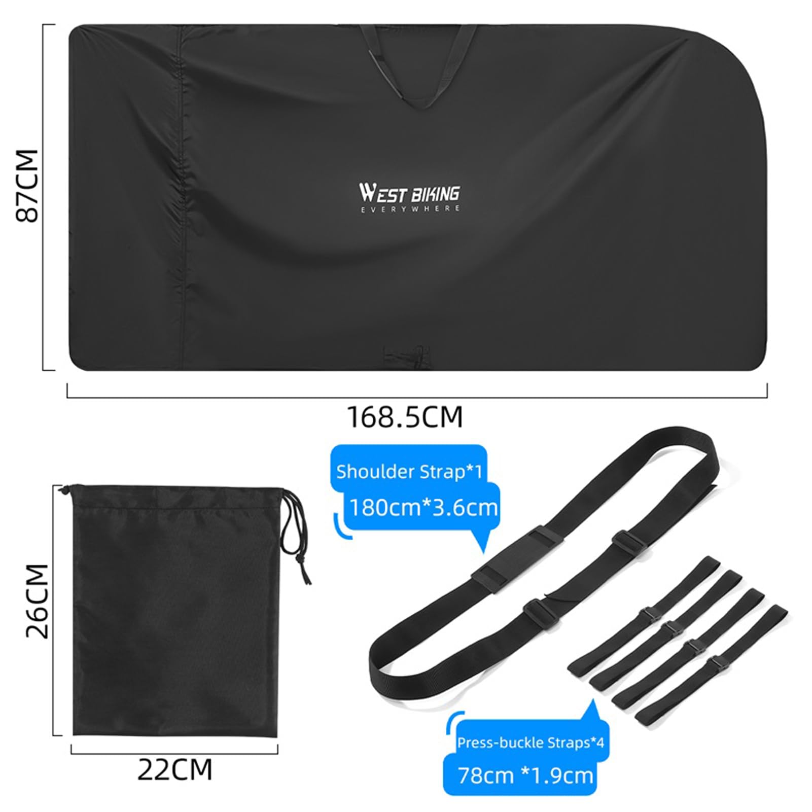CamGo Foldable Bike Travel Bag - Durable Bicycle Carrier Case for 27.5 Inch Bikes - Waterproof Cycling Transport Bag for Outdoor Adventures, Commuting & Air Travel (Black)