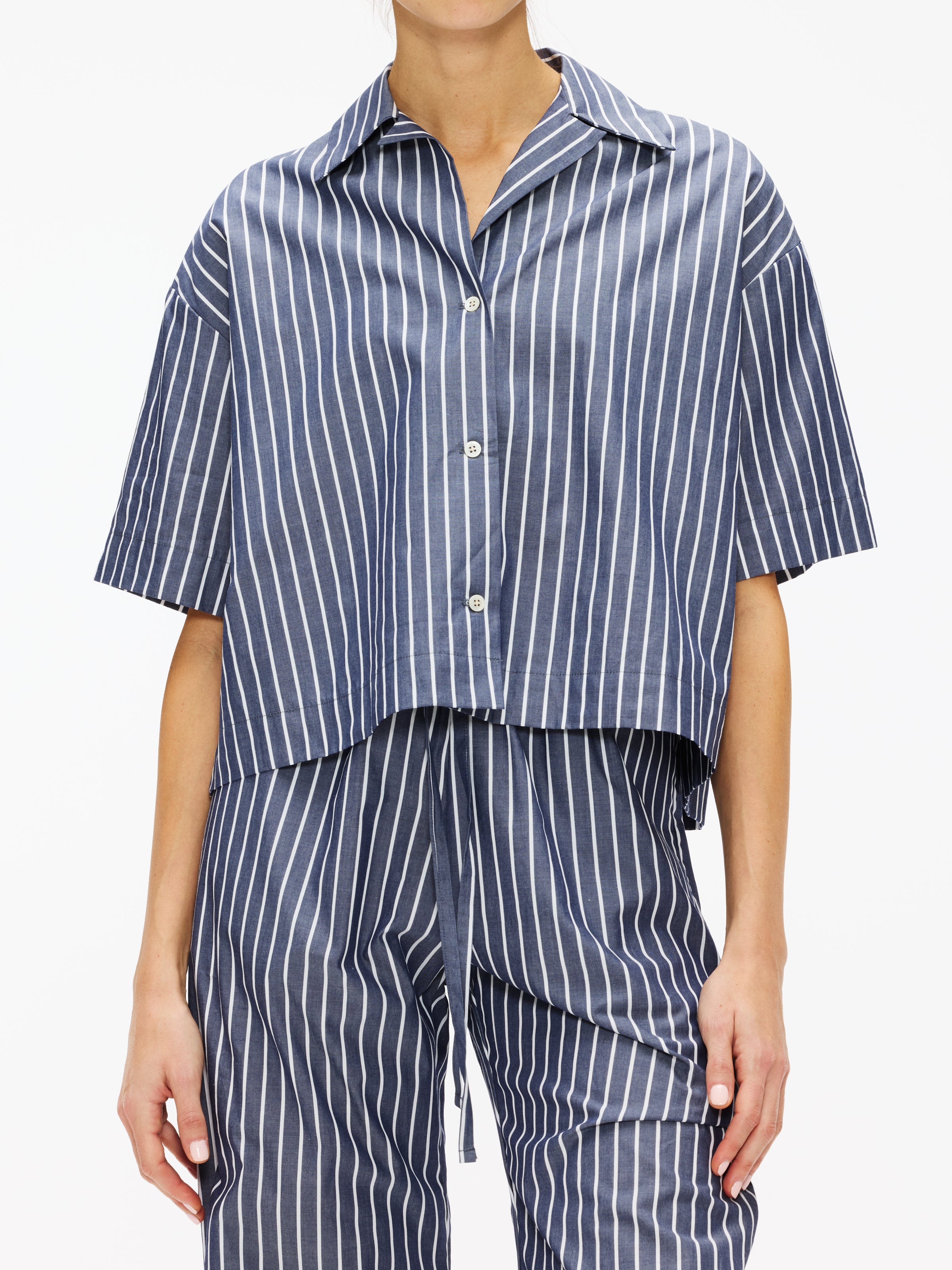 Enza Costa Poplin Cropped Short Sleeve Shirt for Women | Summer Casual Top | Perfect for Beach Outings & Weekend Brunch