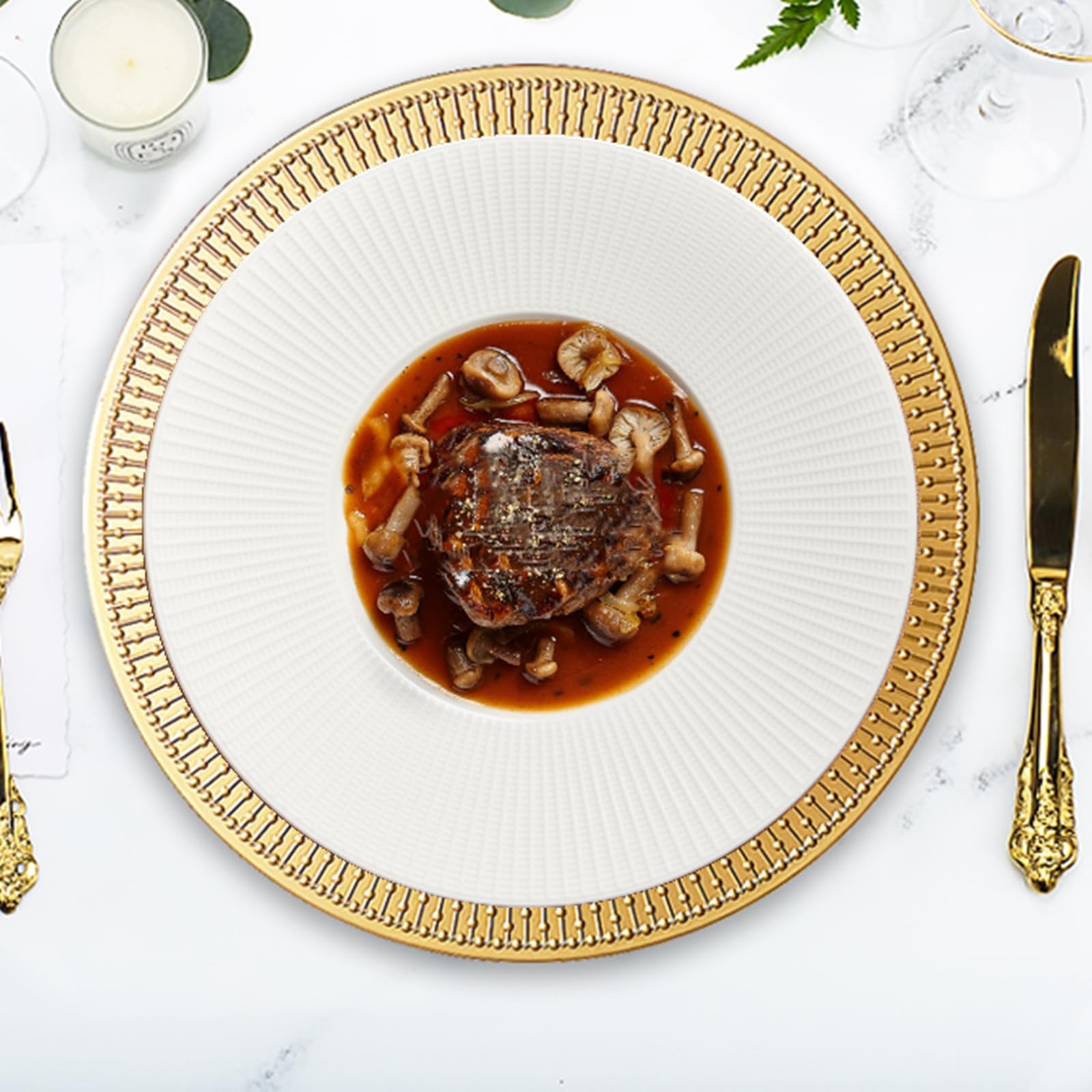 12 Pack Gold Round Charger Plates - 13 Inch Thick Decorative Dinner Plate Chargers for Wedding, Birthday, Christmas & Holiday Events - Perfect for Banquets, Thanksgiving Dinners & Church Celebrations