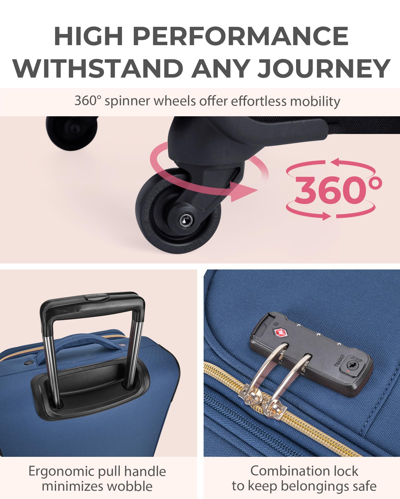 BAGSMART 20 Inch Expandable Carry On Luggage - Lightweight TSA Approved Suitcase with Spinner Wheels, Dark Blue Polyester Travel Bag for Business Trips & Weekend Getaways