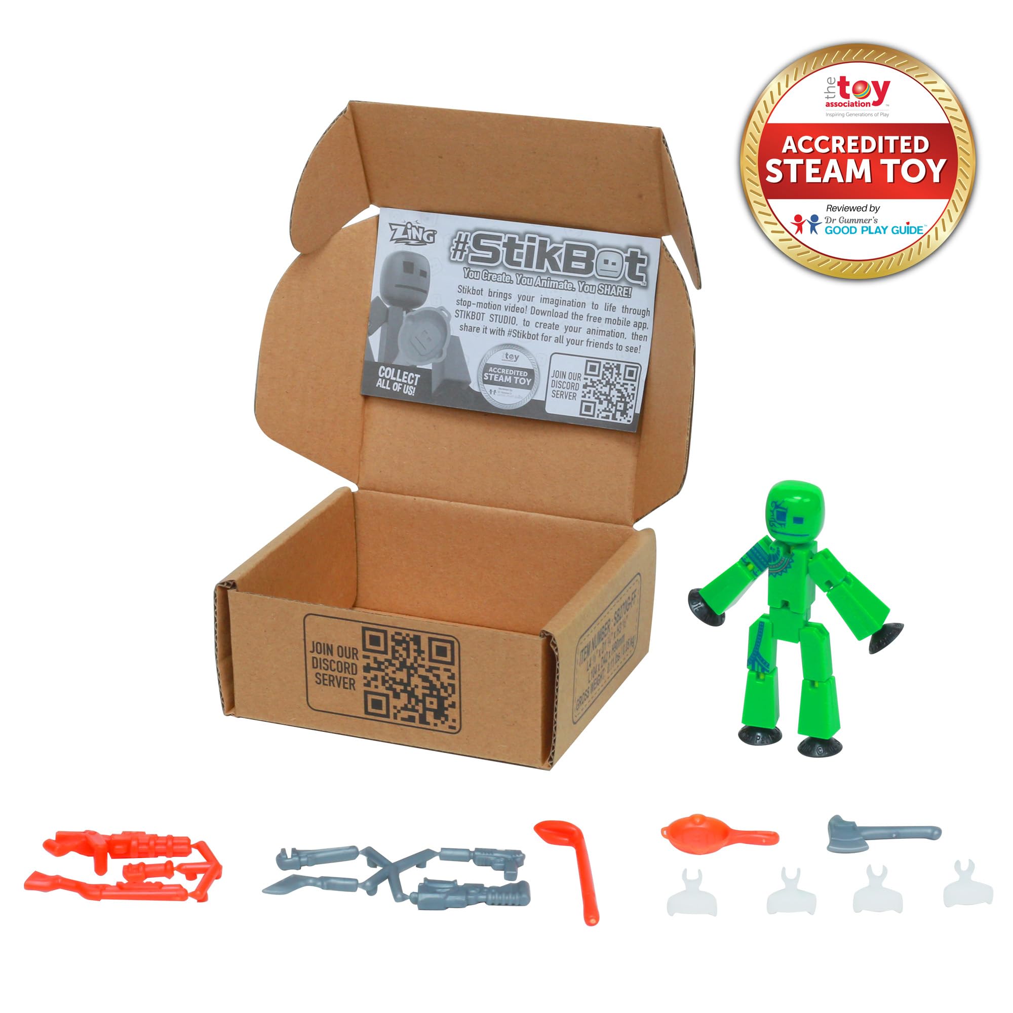 StikBot Zingtannica Action Pack - Green Collectible Action Figure Set with Accessories for Stop Motion Animation | Fun Educational Toy for Kids Ages 4+ | Perfect for Creative Play, Storytelling & DIY Filmmaking