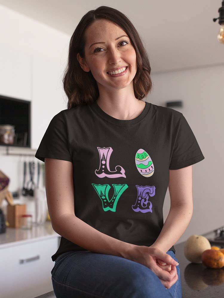 Easter Egg Love Graphic Women's T-Shirt - Cute Spring Floral Print Casual Tee for Easter Outfits, Date Night & Holiday Gifts