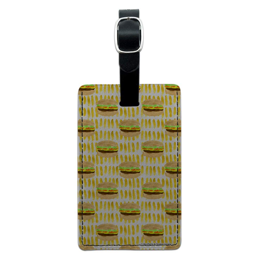Premium Rectangle Leather Luggage Tag for Carry-On Suitcases - Durable ID Card Holder for Travel & Business - Perfect for Hamburgers, Fries & Food Lovers