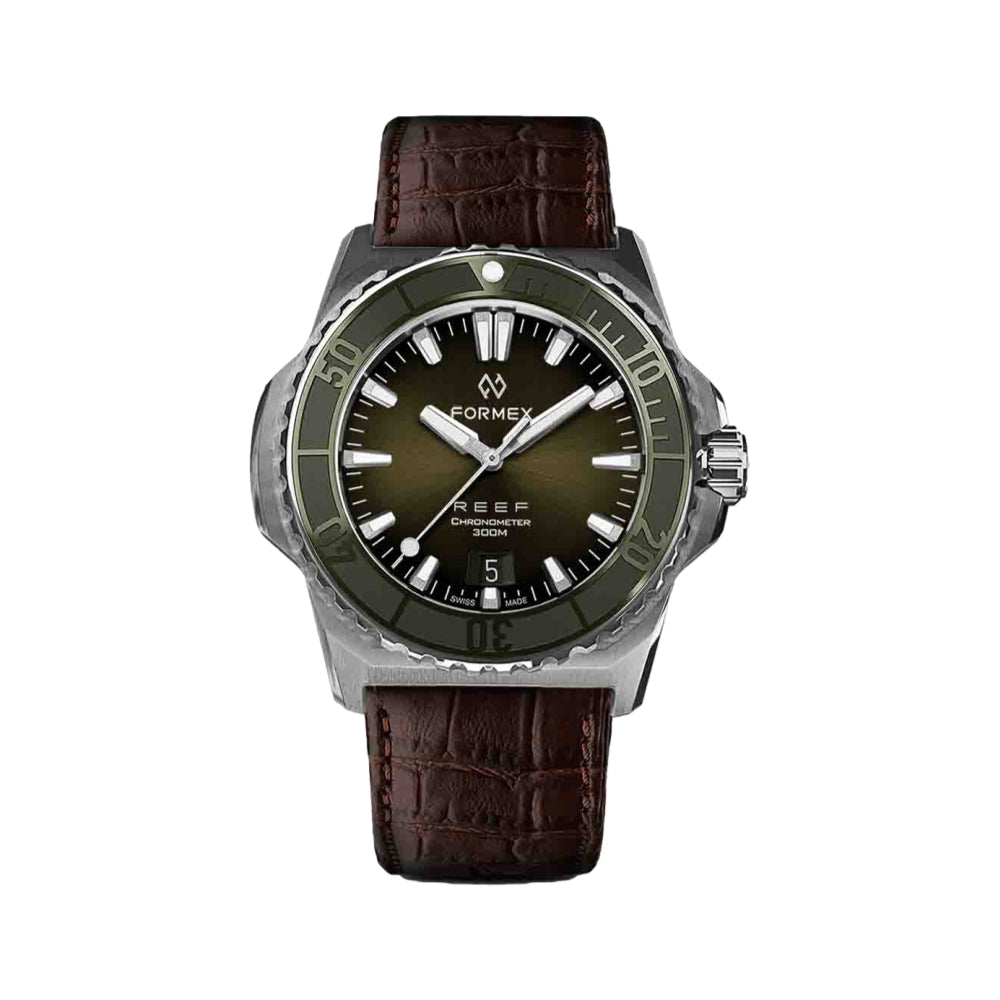 REEF Automatic Chronometer COSC Certified 300M Water Resistant Dive Watch - 39.5mm Green Dial for Men, Professional Scuba Diving & Outdoor Sports
