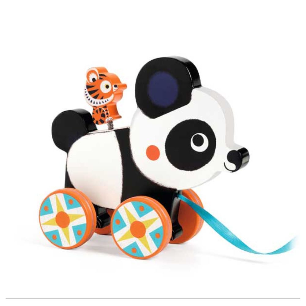 Billie the Panda Wooden Pull Along Toy by Djeco - Eco-Friendly Wooden Pull Toy for Toddlers 18 Months and Up - Perfect for Indoor Play, Outdoor Walks & Early Childhood Development