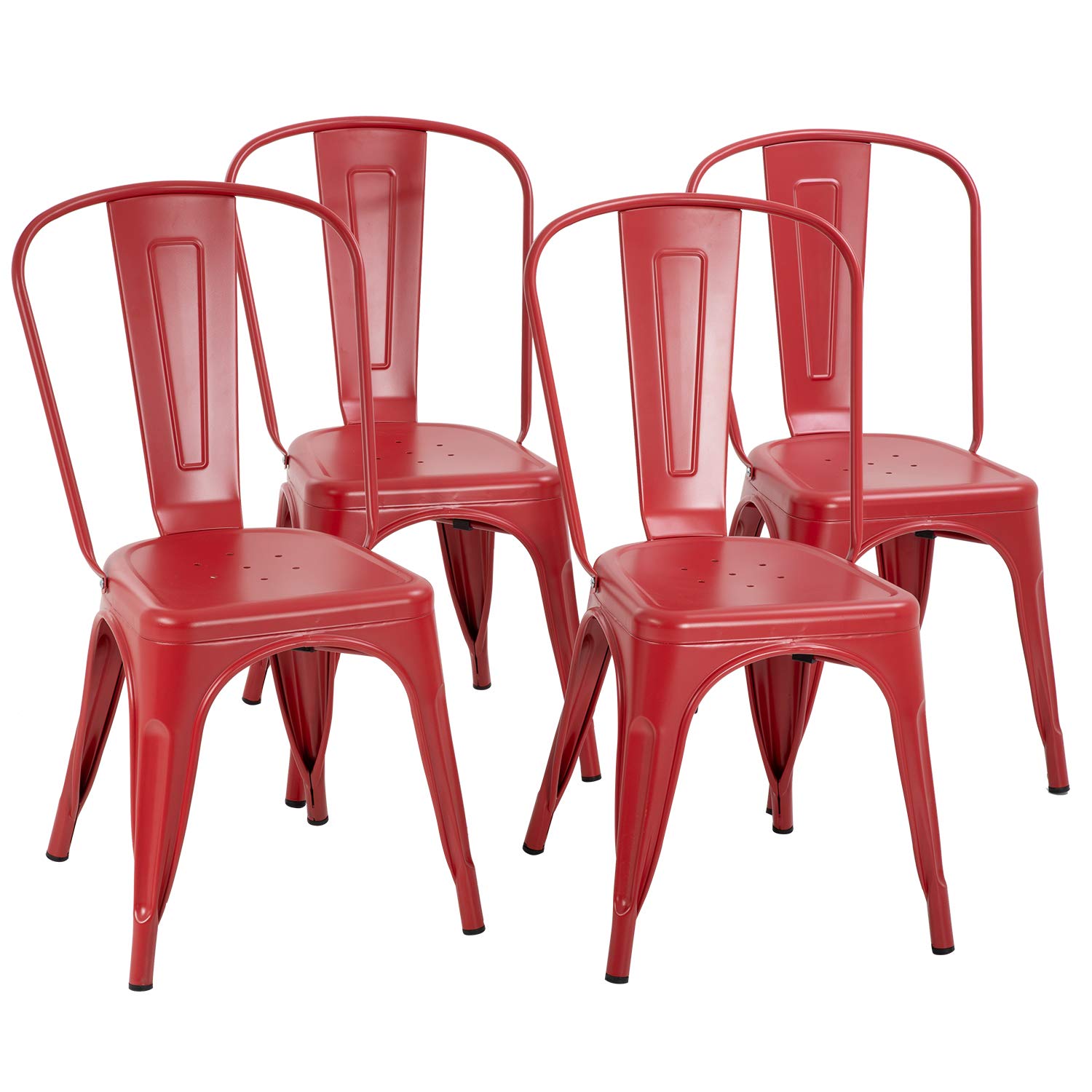 Vintage Metal Dining Chairs Set of 4 - Stackable Indoor/Outdoor Kitchen & Restaurant Chairs with 18