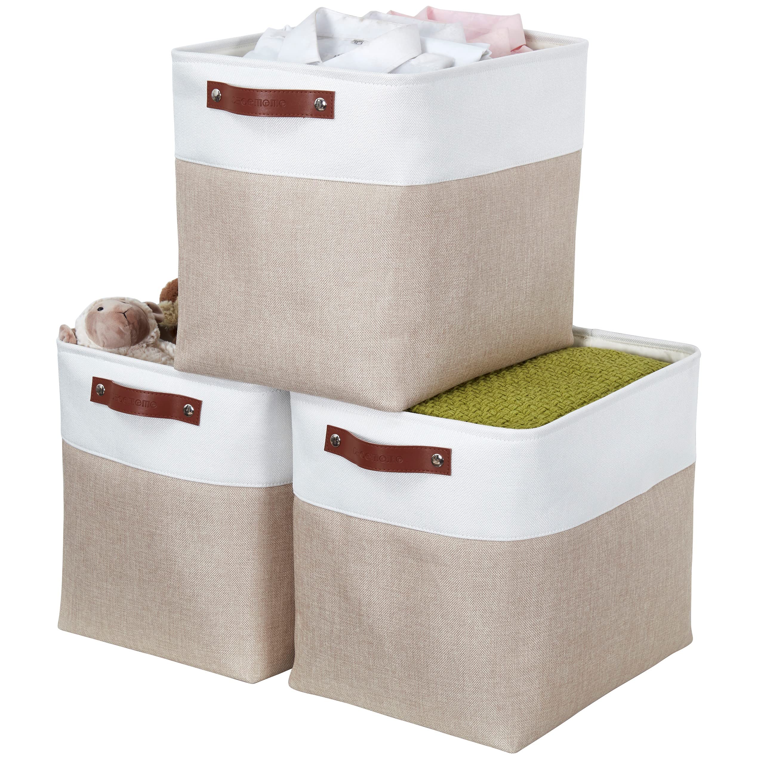 DECOMOMO Extra Large Storage Baskets 54.5L - 3 Pack Fabric Storage Bins for Organizing Linen Closet, Toys, Nursery, Home & Office (Beige and White, XXXL) - Perfect for Bedroom, Playroom, and Closet Organization