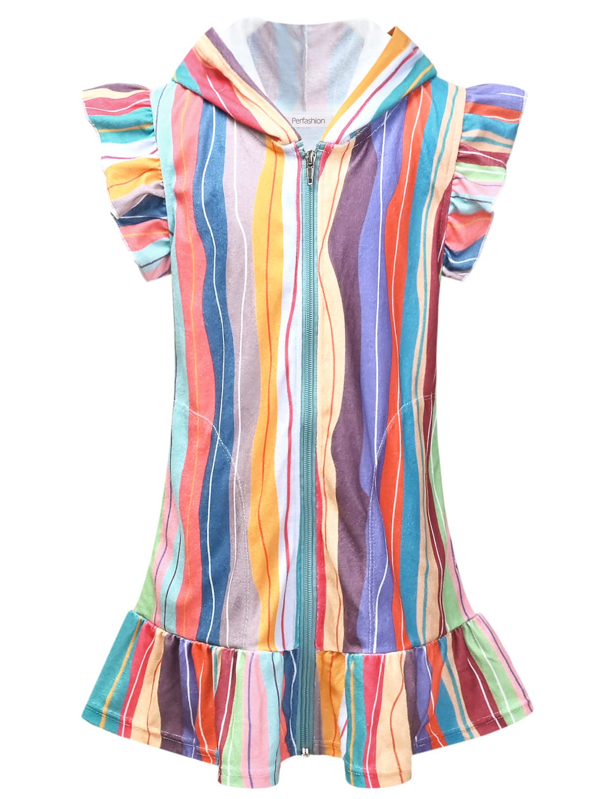 Perfashion Girls' Terry Hooded Zip-Up Swim Cover Up - Soft Kids' Beachwear for Swimming, Poolside & Summer Outings