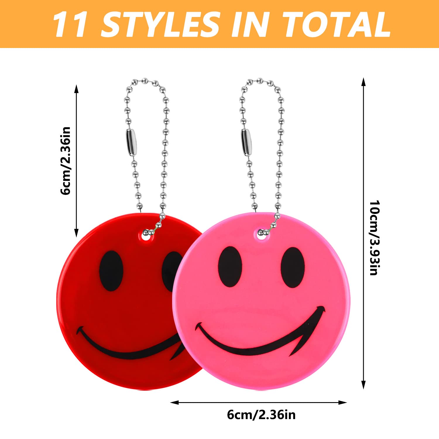 Prmape 11-Piece Reflective Safety Pendant Set - Smiley Reflector Charms for Kids Backpacks, School Bags & Night Cycling | High Visibility Accessories for Running, Walking & Outdoor Activities