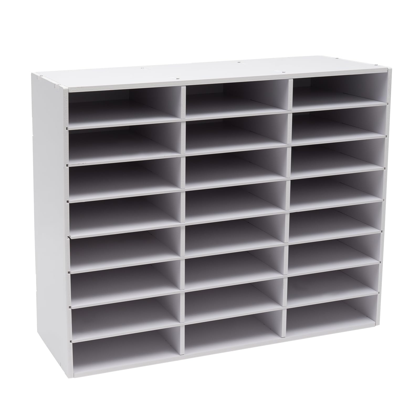 White 24-Compartment Mail Sorter Organizer - Desktop File Organizer for Classroom, Home & Office - Perfect for Paper Storage, Literature Sorting & School Mail Management (8x3 Grid)