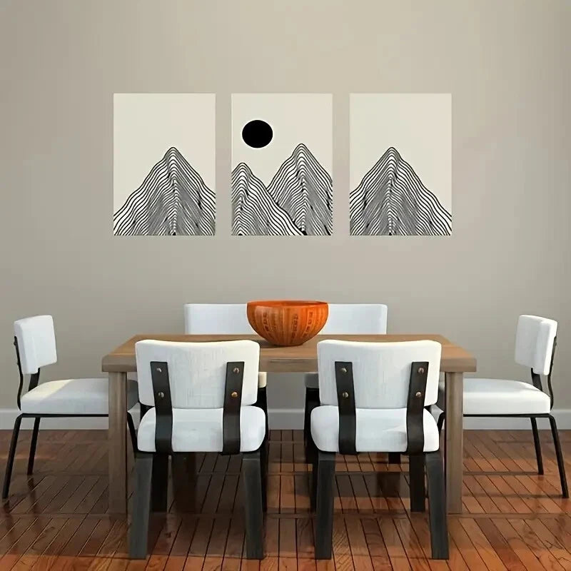 3-Piece Geometric Mountain & Sun Landscape Metal Wall Art - Ready to Hang Modern Home Decor for Living Room, Bedroom & Office
