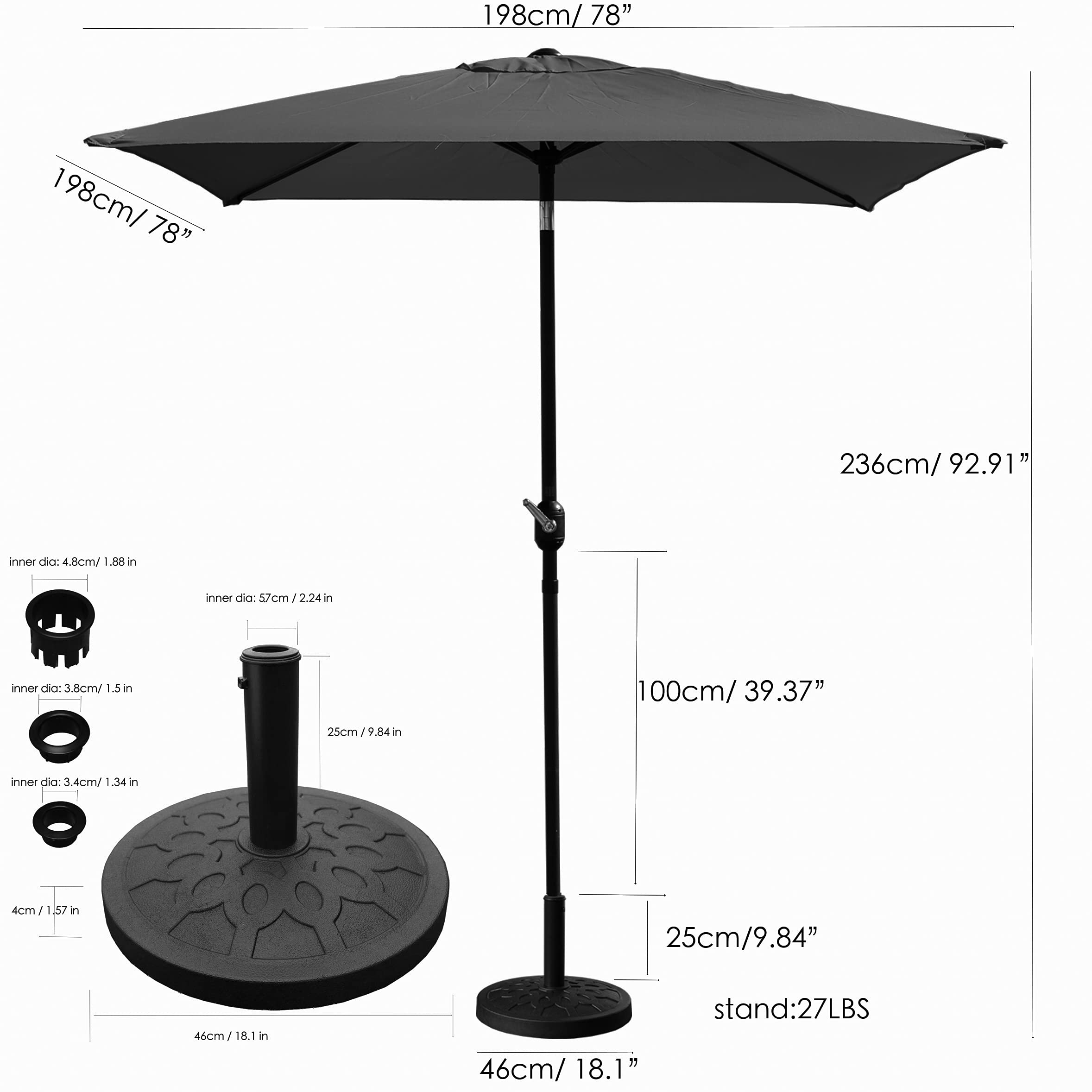 6.5 Ft Square Patio Umbrella with Heavy Duty Base - Outdoor Market Umbrella for Garden, Lawn, Deck, Backyard & Pool - UV Protection & Wind Resistant (Orange) | Perfect for Outdoor Dining, Lounging & Shade