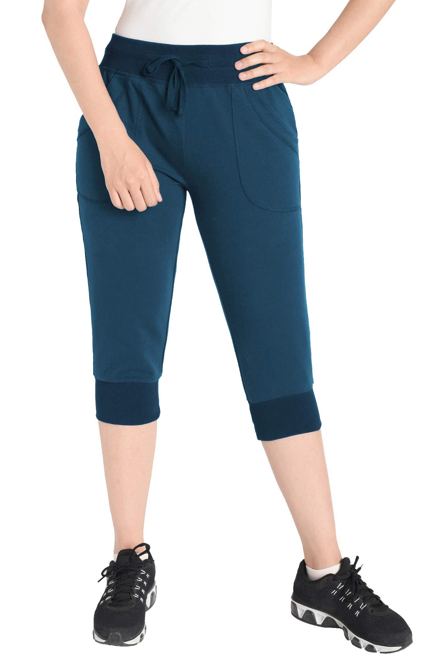 Women's Cotton Sweatpants with Pockets - Soft Jersey Capri Pants for Yoga, Lounge & Casual Wear - Comfortable Elastic Waist Joggers for Women