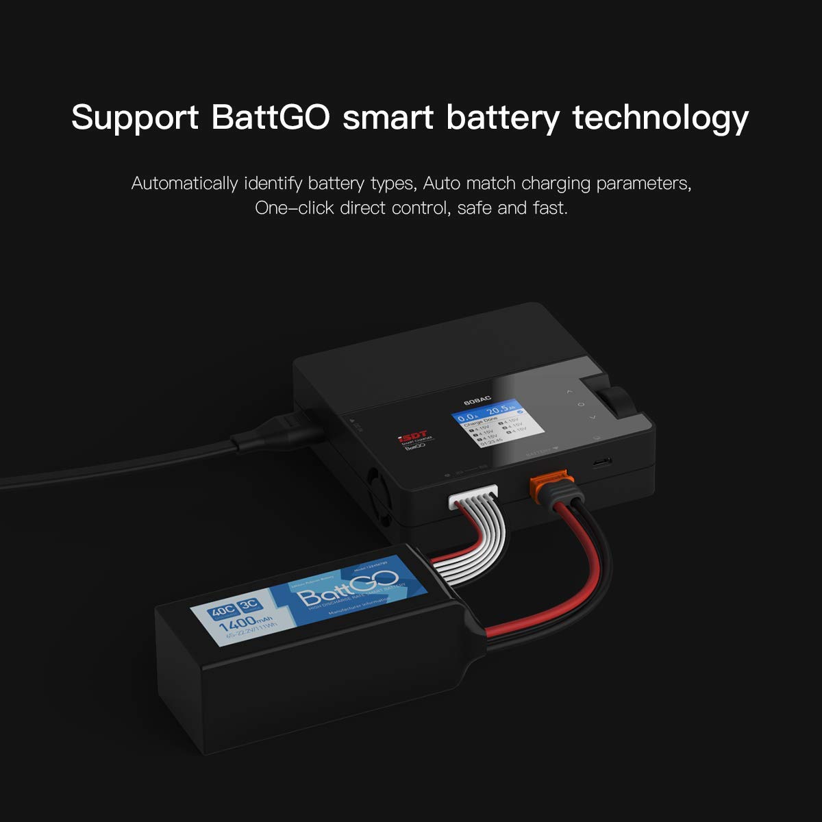 ISDT 608AC 8A 200W Smart Hobby Battery Charger - AC/DC Balance Charger for 1-6S LiPo, LiFe, LiHv, NiMH, Pb RC Batteries with XT60 Port & Detachable Power Supply - Perfect for Drone, RC Car, Airplane & Hobby Charging Needs
