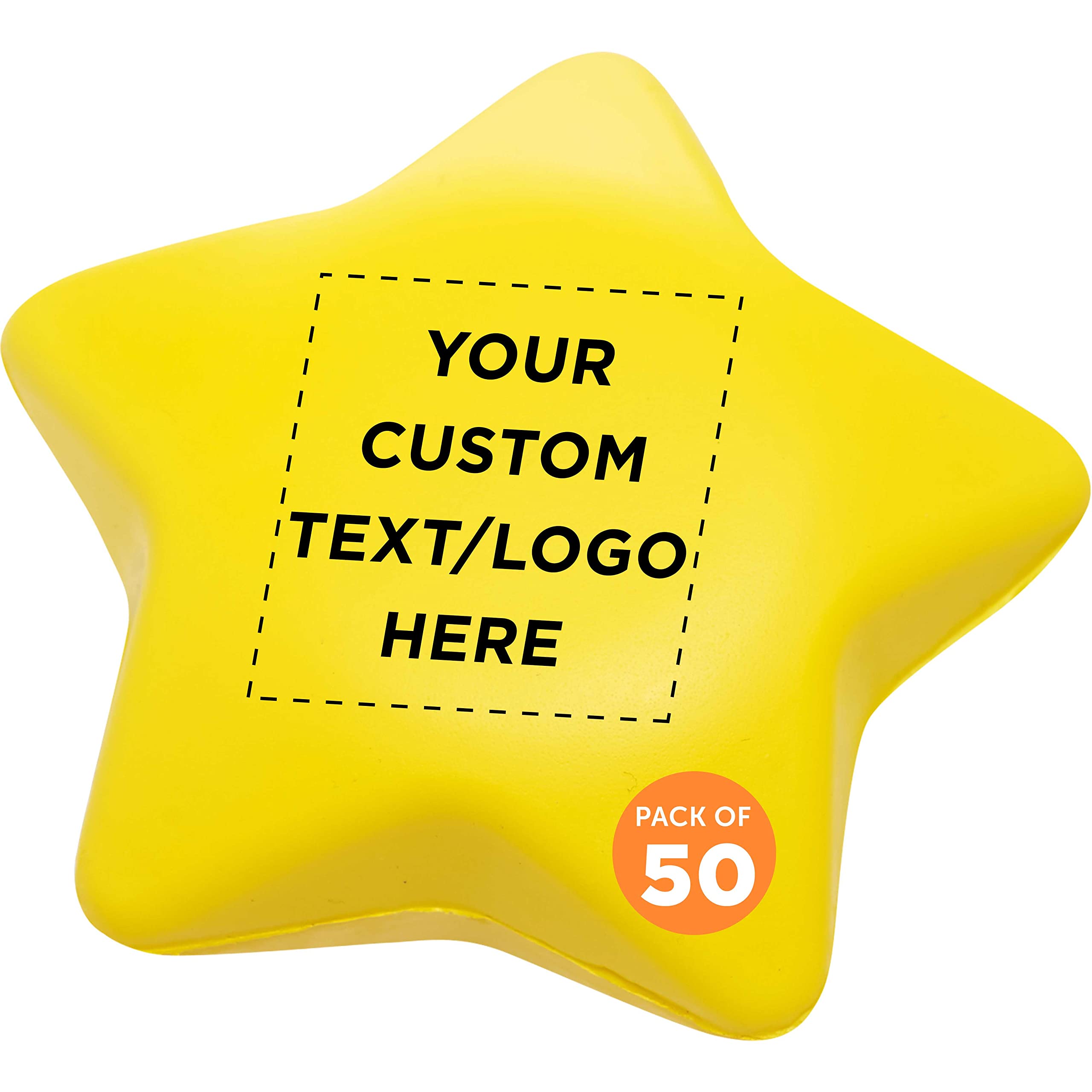 Custom Star Stress Balls Bulk Pack of 50 - Personalized Anxiety Relief Squeeze Toys for Office, School & Home - Yellow Stress Relievers for Adults & Kids - Perfect for Desk Decor, Party Favors & Gifts