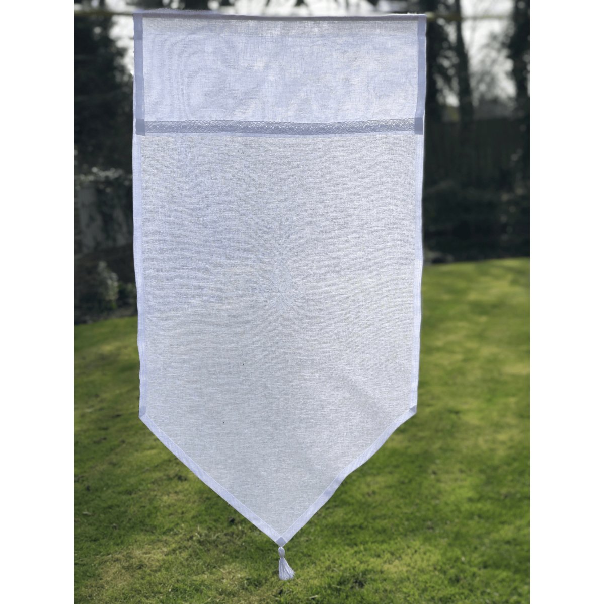 Elegant Tatton Sheer French Linen Tassel Curtain with Custom Embroidered Monogram - Perfect for Living Room, Bedroom & Boho Home Decor