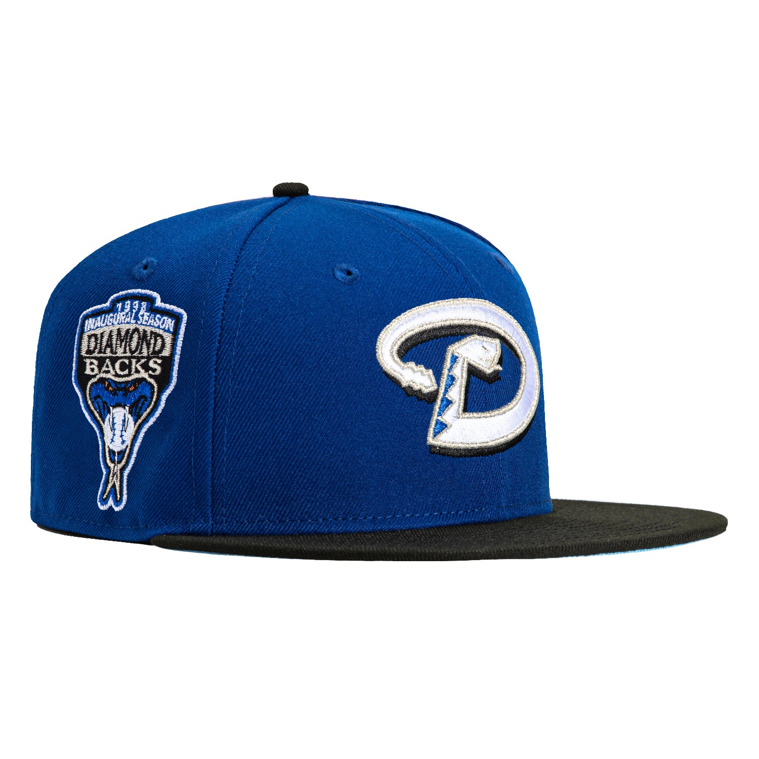 New Era 59Fifty Arizona Diamondbacks MLB Baseball Cap with Inaugural Patch - Royal & Black Snapback Hat for Men's Fashion & Sports Fans