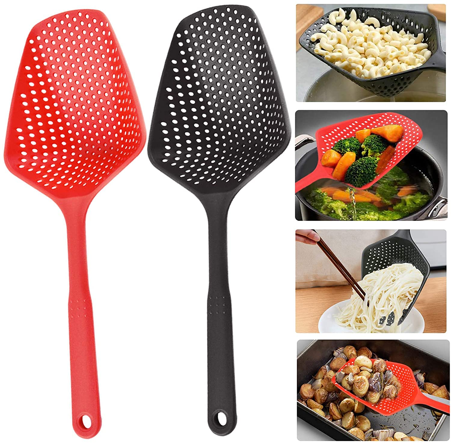 **Multi-Functional Silicone Slotted Spoon - Kitchen Colander Strainer with Handle for Cooking, Draining & Sifting - Perfect for Pasta, Vegetables, and Deep Frying**
