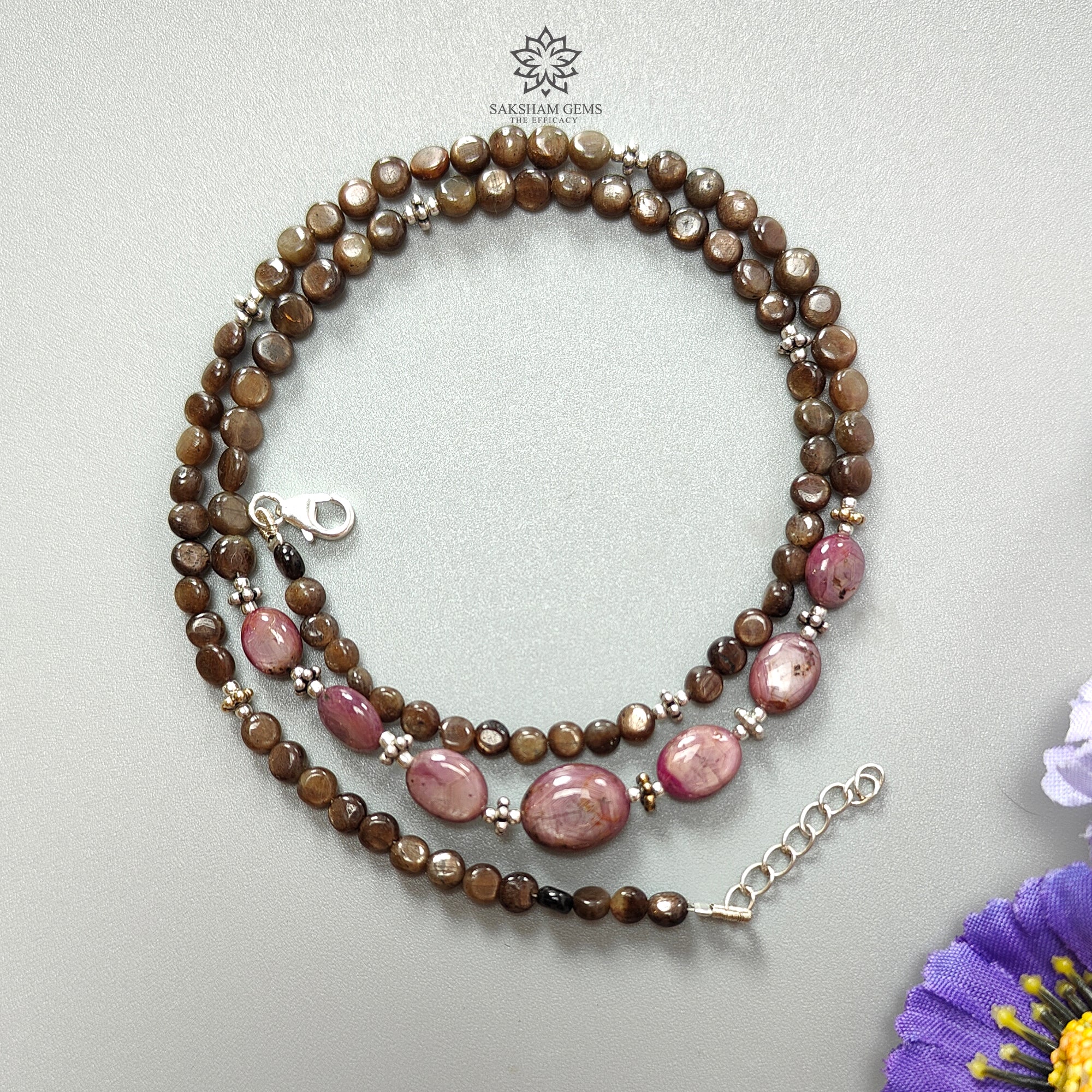 Natural Golden Sapphire & Star Ruby Gemstone Beads Necklace - 80.00cts Untreated Round & Oval Beads, 925 Sterling Silver, 4mm & 5mm Sizes, 18 Inch | Elegant Jewelry for Women, Perfect for Weddings, Parties & Special Occasions