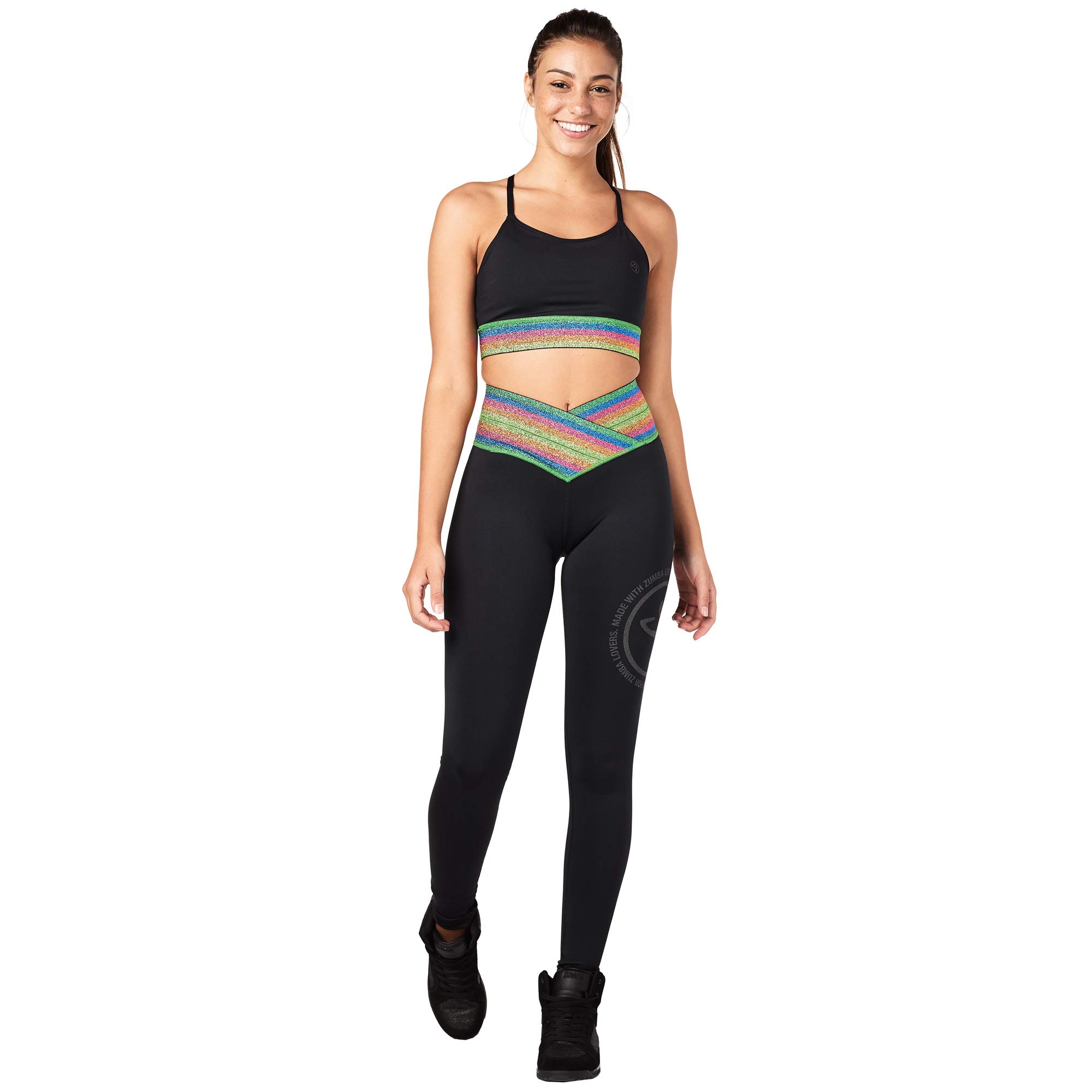 Zumba Dance Workout Wide Jacquard Waistband Compression Leggings For Women - High Waist Yoga Pants for Fitness, Gym & Dance Classes