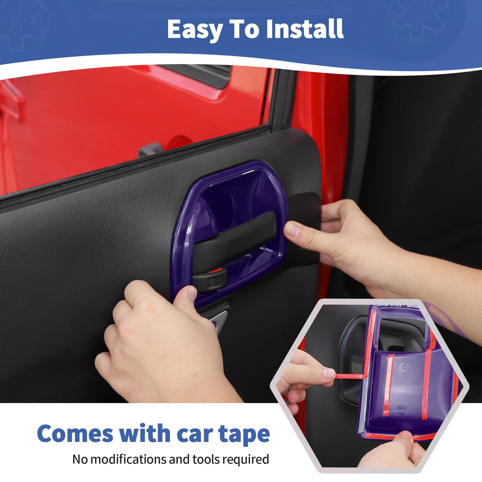 Jeep Wrangler JK JKU Inner Door Handle Cover Bowl Trim (2011-2017) - 4pcs Purple Interior Accessories for Jeep JK & JKU - Perfect for Off-Roading & Interior Customization