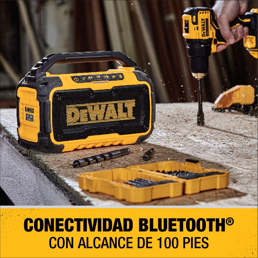 DEWALT 20V MAX Bluetooth Speaker with Battery Pack and Charger - Portable Jobsite Speaker for Construction, Outdoor Work & Camping