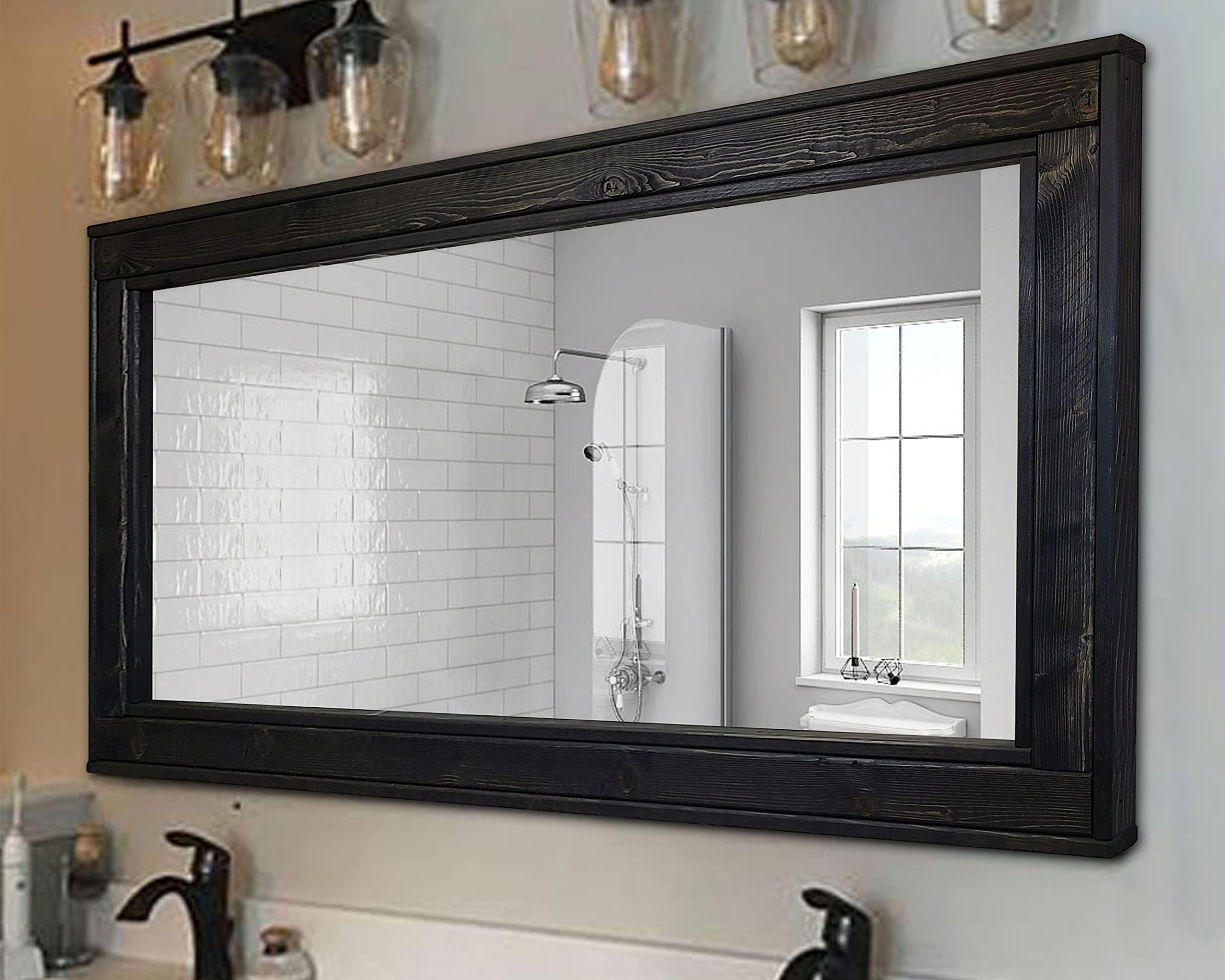 Herringbone Reclaimed Wood Framed Mirror - 5 Sizes & 20 Stain Colors (Ebony Shown) - Rustic Decorative Wall Mirror for Living Room, Bedroom & Entryway - Large Framed Mirror for Home Decor