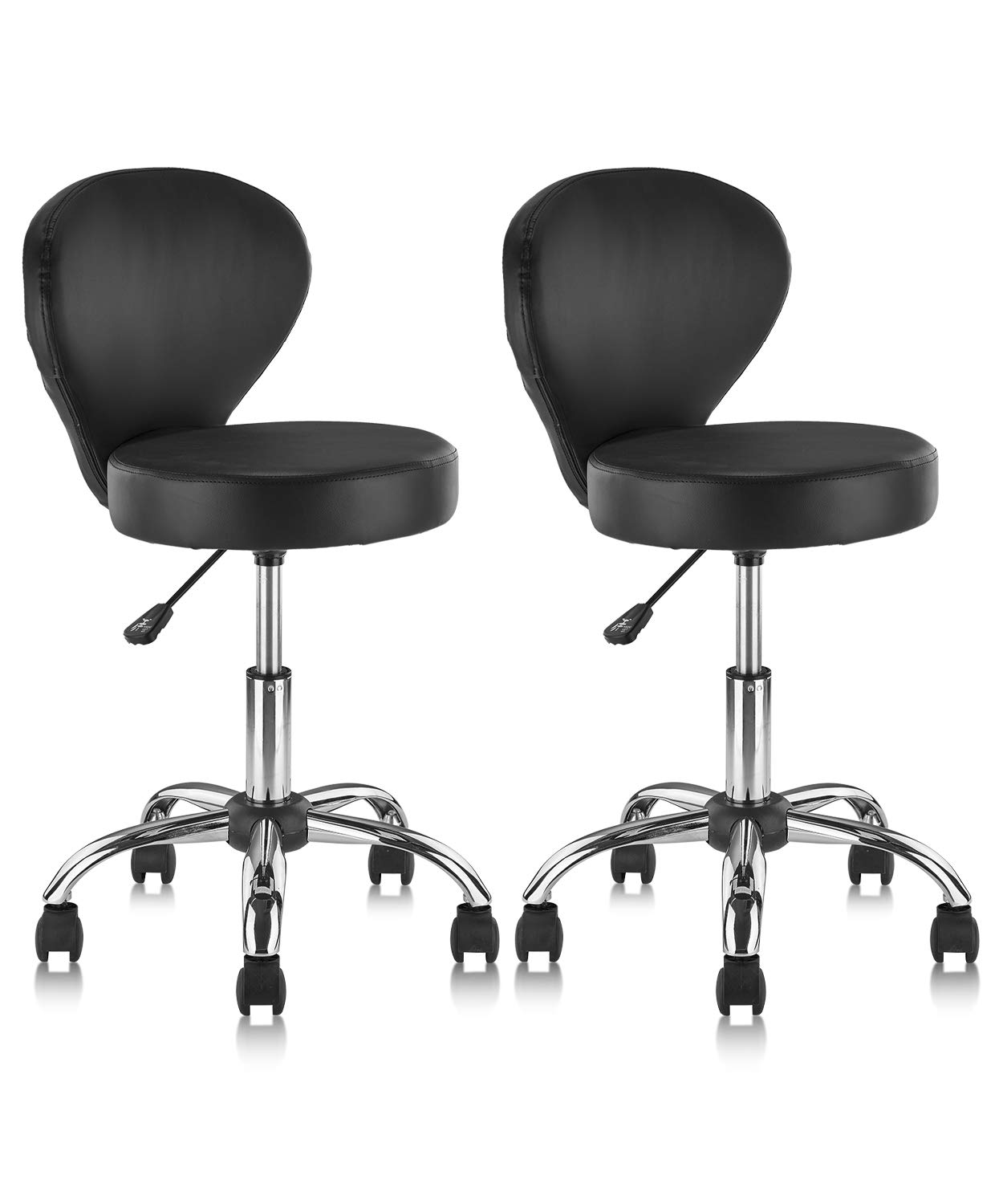 2 Pack Adjustable Hydraulic Salon Stool Chair - PVC Faux Leather Rolling Swivel Stool with Wheels, Lumbar Support, 22