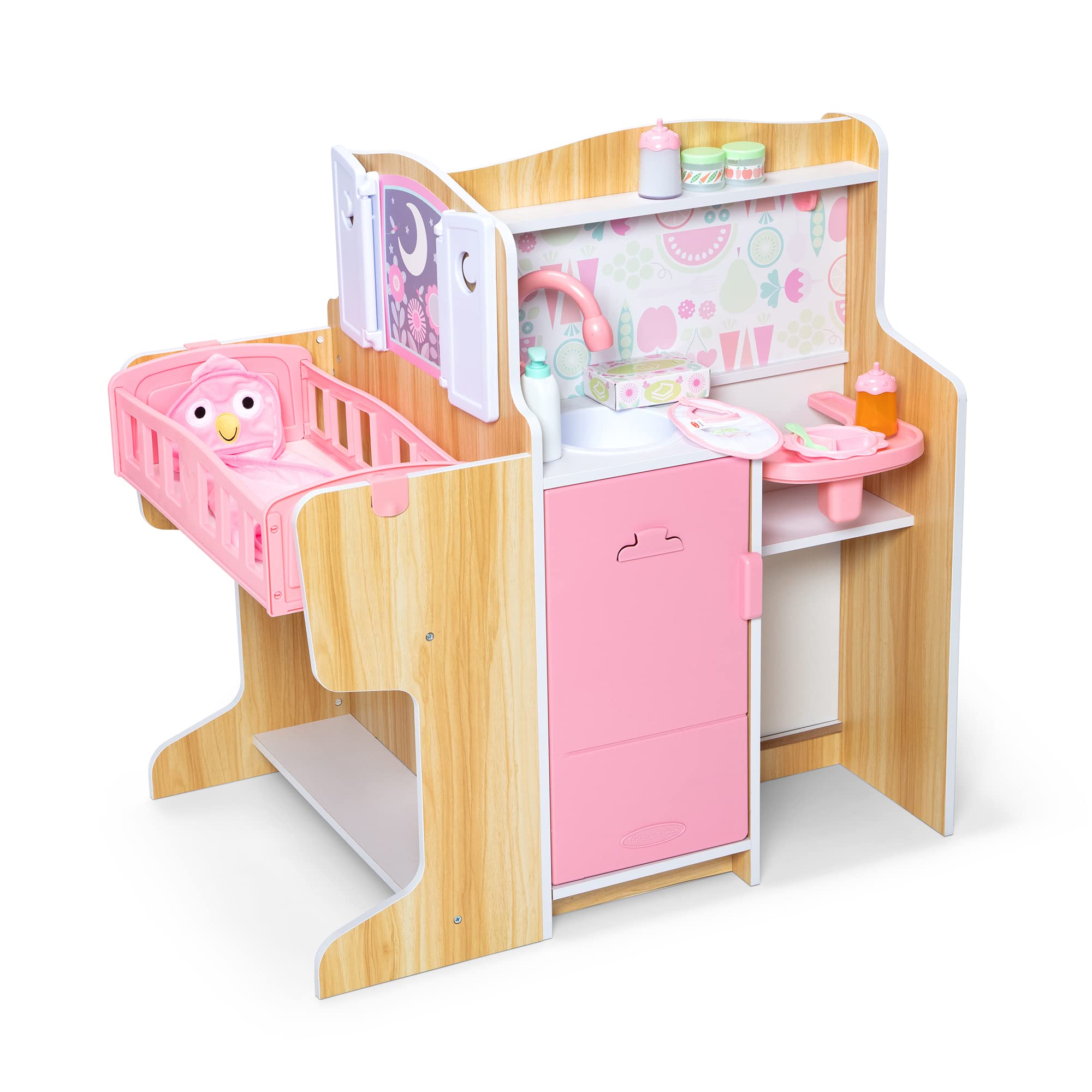 Melissa & Doug Wooden Baby Care Center Playset with Accessories - Pretend Play Toy for Toddlers & Kids - Perfect for Role Play, Learning & Nursery Decor